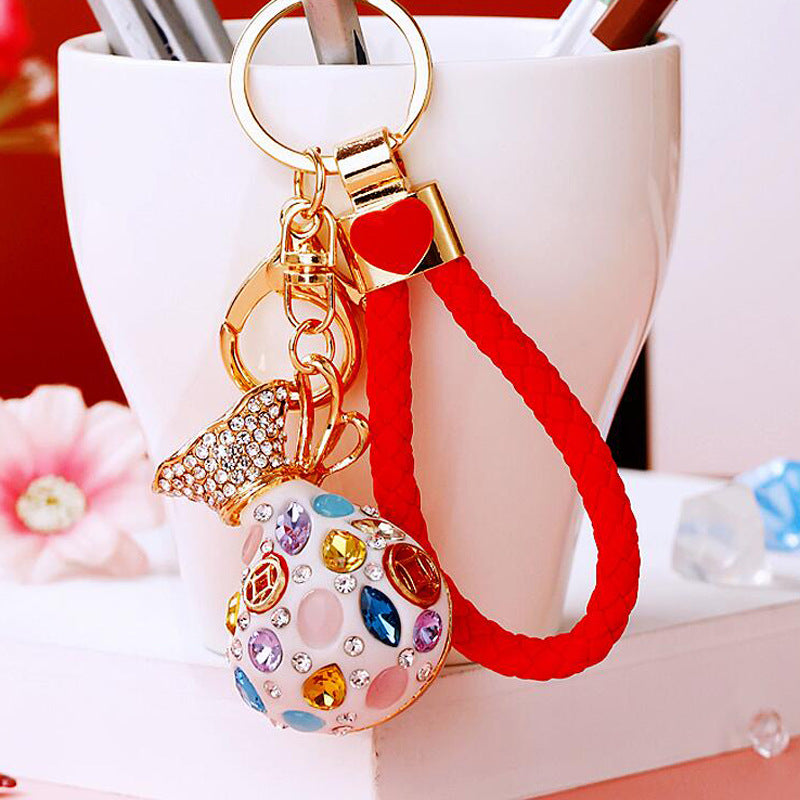 Wholesale Metal Pink Rhinestone Lucky Bag Keychain Chinese Style Car Key Accessory For Women Gift