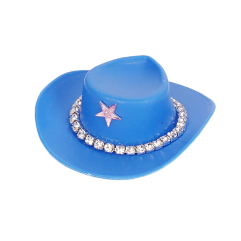 Wholesale Pink cowboy hat with diamond chain hairpin toy doll accessories hat plastic hat