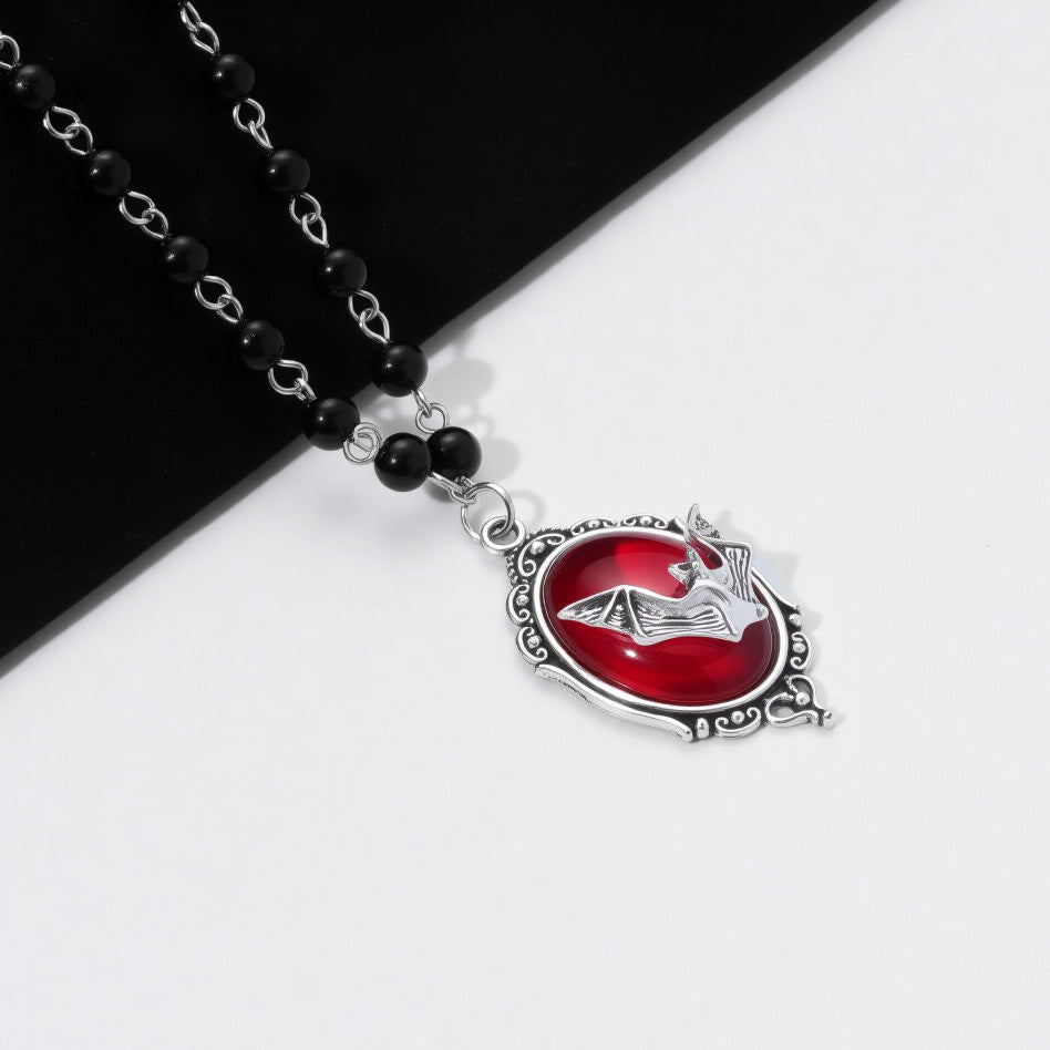 Wholesale Dark punk black bead red cross multi-element necklace