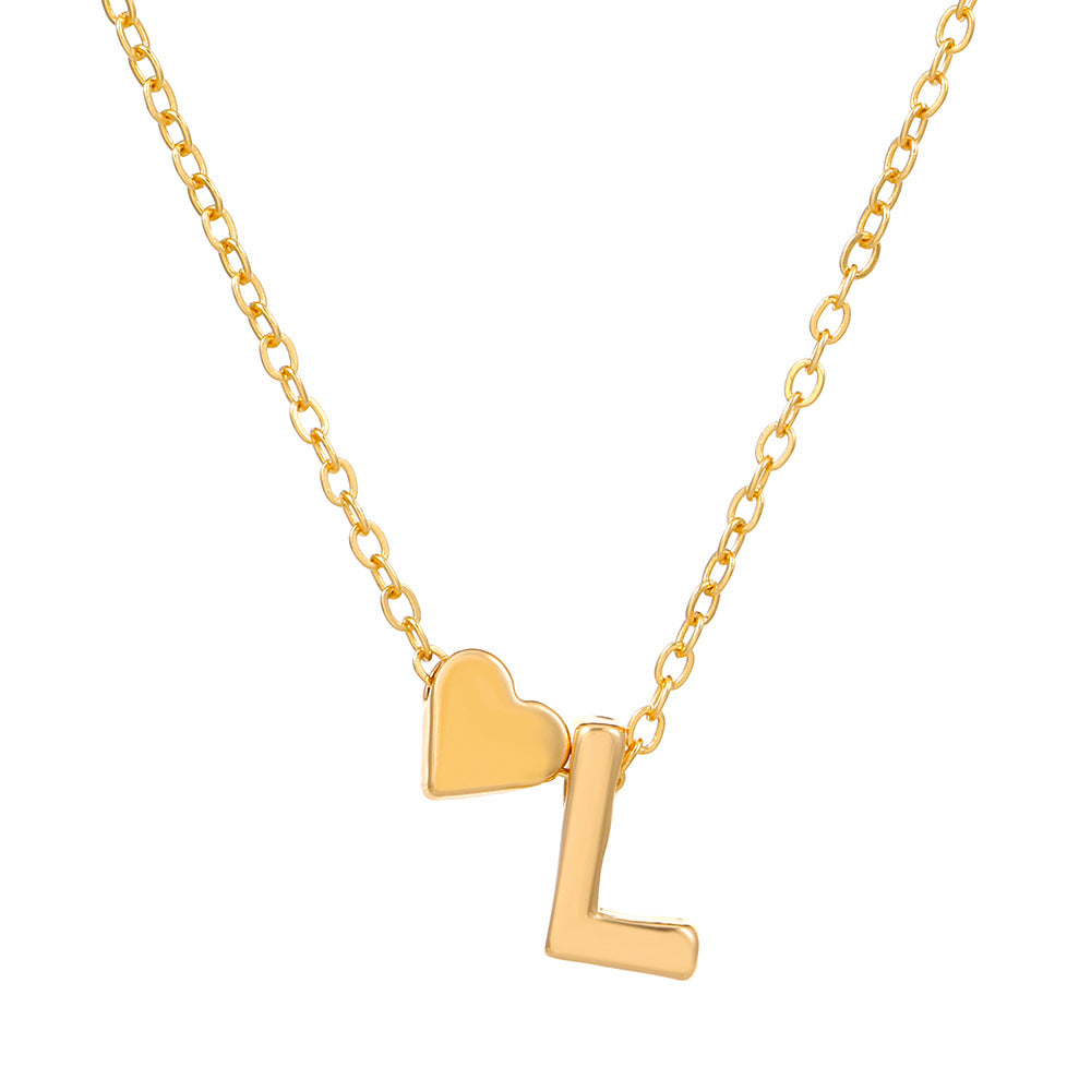 Wholesale love 26 English letters creative heart-shaped short clavicle chain