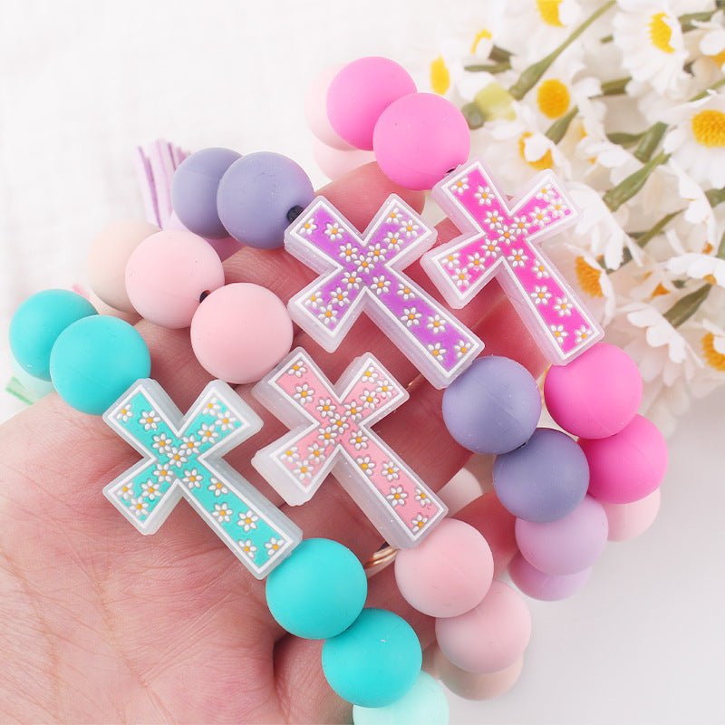 Wholesale Cartoon Cross Silicone Bracelet Keychain