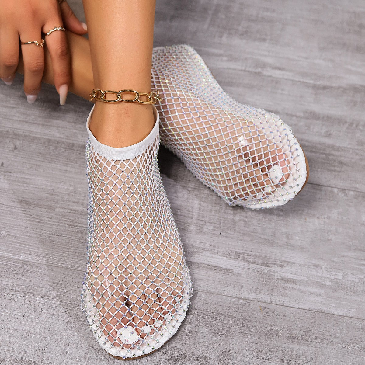 Wholesale Round Toe Sandals Hollow Diamond Ankle Boots Sandals