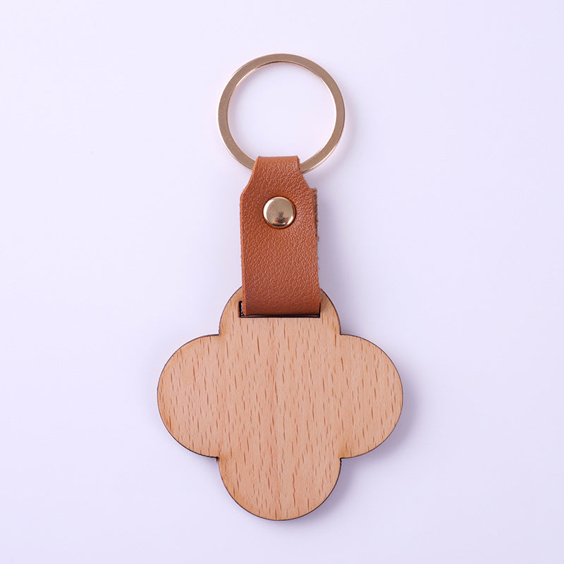 Wholesale Blank DIY Wood Sign Leather Wooden Keychain