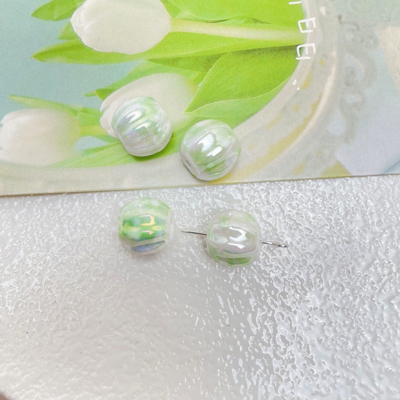 Wholesale 10pcs/pack AB Color Plating Ceramic Smudged Watermelon Beads