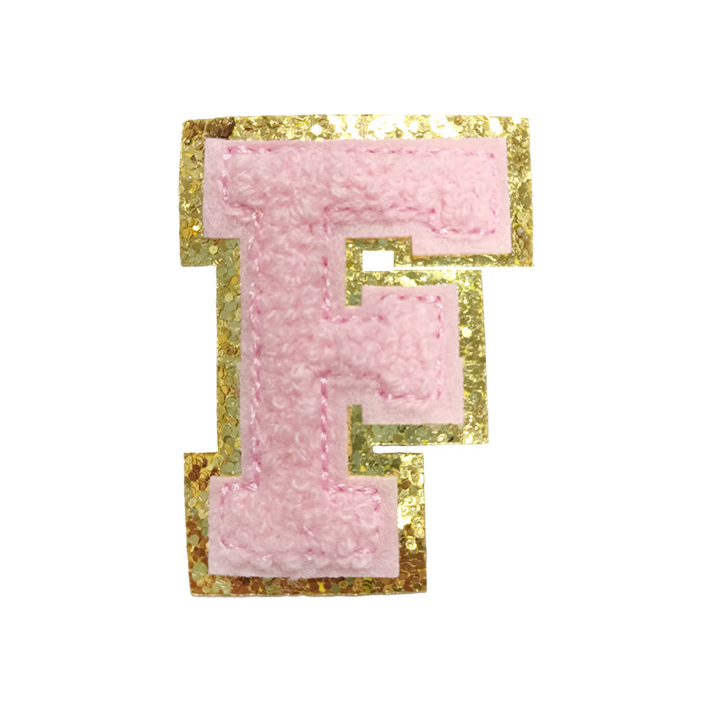Wholesale Towel Embroidered Self Adhesive Letter Patches A Z Gold Glitter Double Layer Chic DIY Coat Accessory