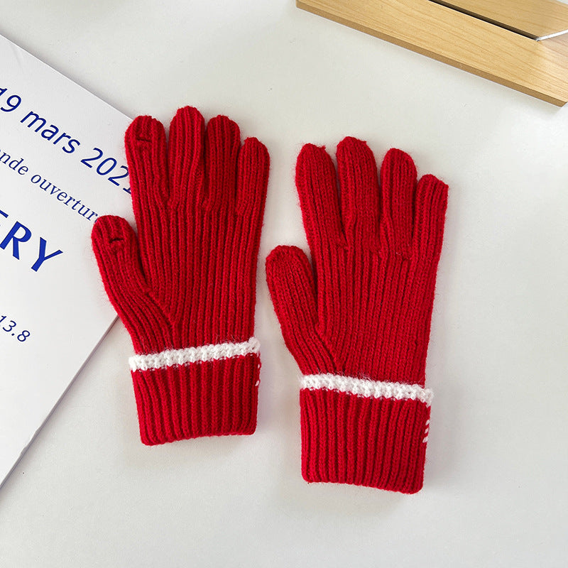 Wholesale Contrasting Edge Knitted Fingerless Touch Screen Gloves