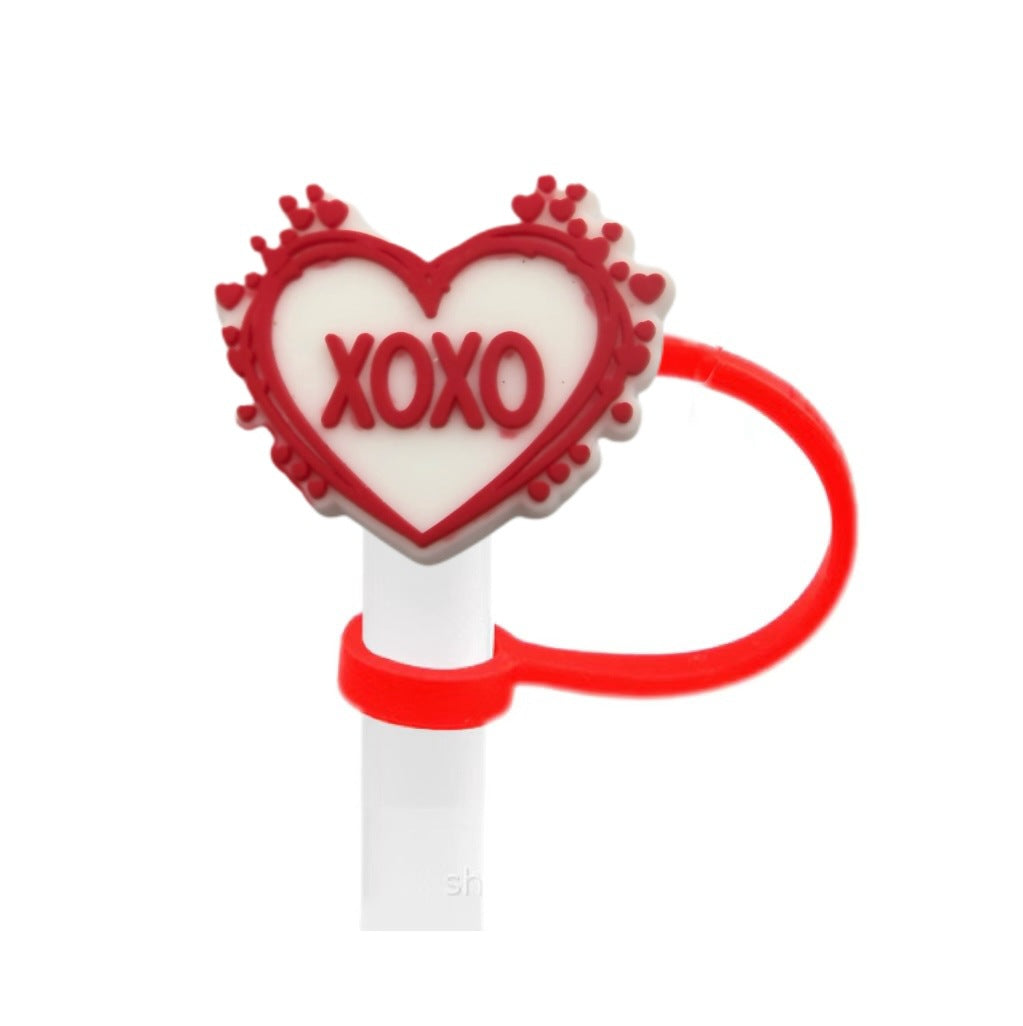 Wholesale 10pcs Valentine's Day Series Love Creative Cartoon Silicone Dust Stopper Water Cup Straw Cover