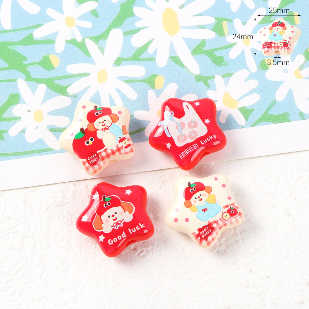 Wholesale Acrylic Cute Cartoon Cat Star Bow Biscuit Printing Beads OLY Exclusive