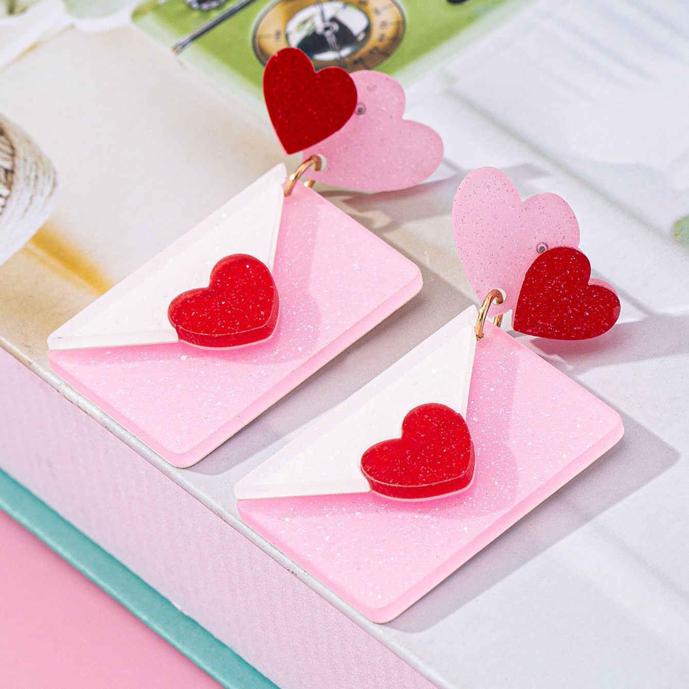 Wholesale Valentine' s Day Love Envelopes Acrylic Earrings