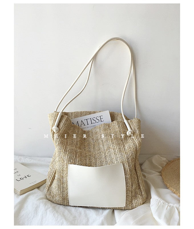 Wholesale Woven Basket Contrast Straw Shoulder Bag