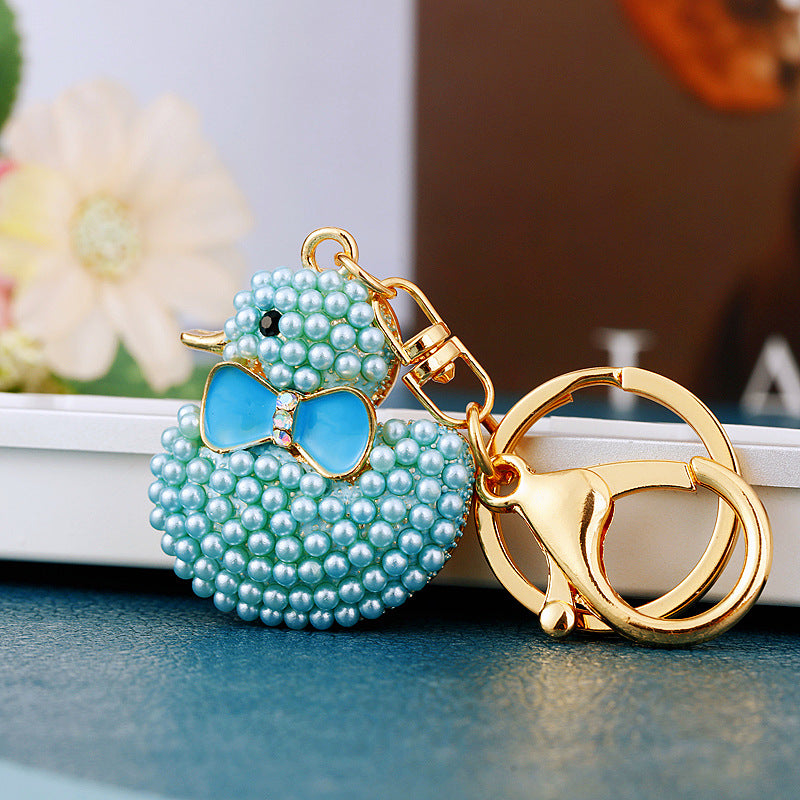 Wholesale Creative rhinestone cute yellow duck keychain
