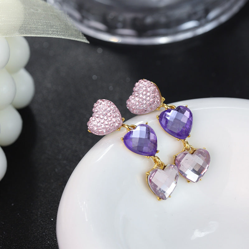 Wholesale Second-hand Diamond Color Heart Niche Fashion Temperament High-grade Bracelet Earring Necklace Set