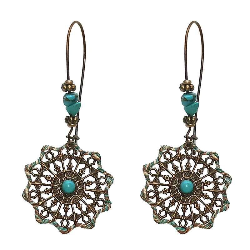 Wholesale Bohemian Plum Flower Turquoise Earrings