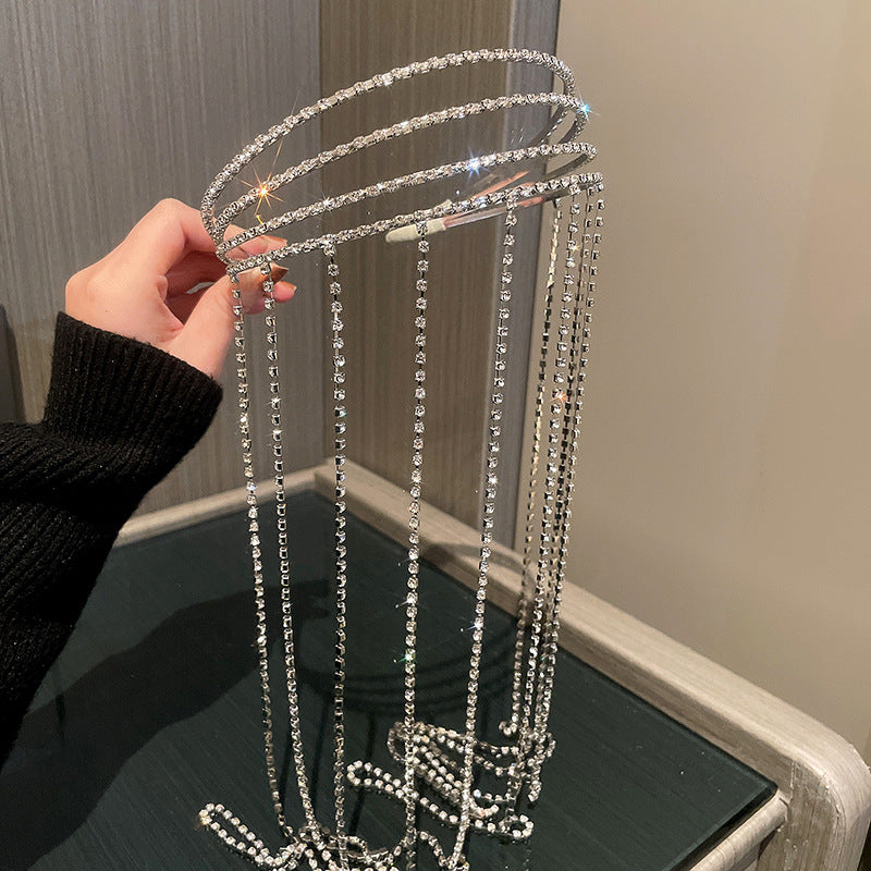 Wholesale Fashion Personality Diamond tassel multi-layer exaggerated design headband