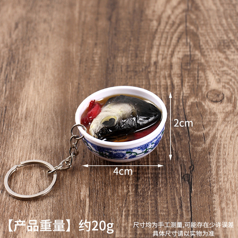 Wholesale Simulation Food 4cm Blue and White Porcelain Bowl Keychain Pendant Chinese Style Gourmet Snack Micro Food Play Model Toy