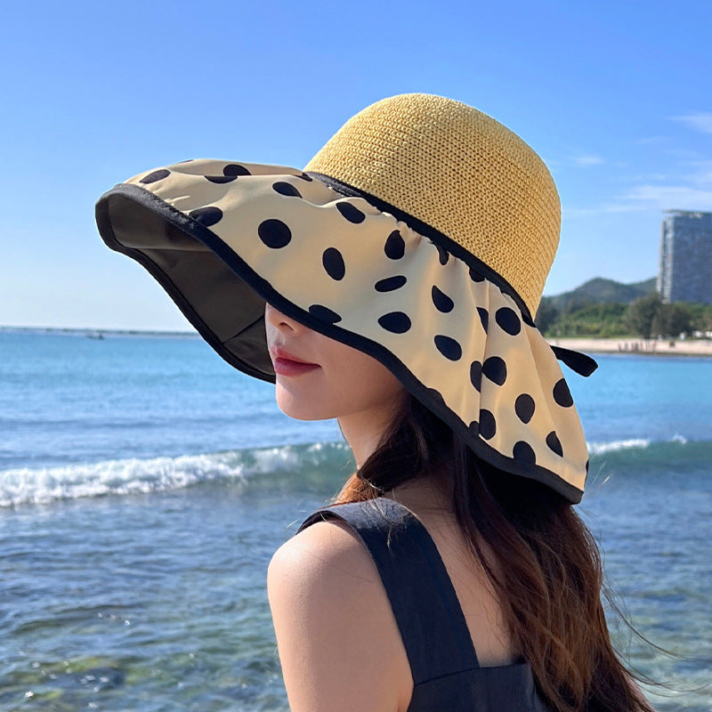 Wholesale Vinyl Big Brim Polka Dot Fisherman Straw Hat
