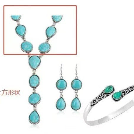 Wholesale Bohemian style necklace women's long turquoise jewelry three-piece set