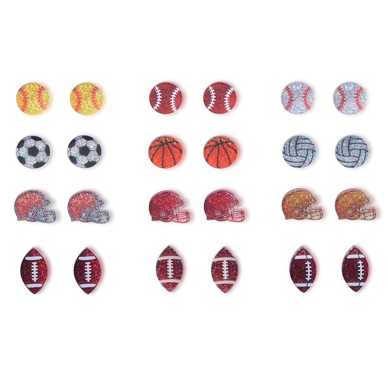 Wholesale Glittering Football/ Rugby Helmet Acrylic Stud Earrings Ear Studs