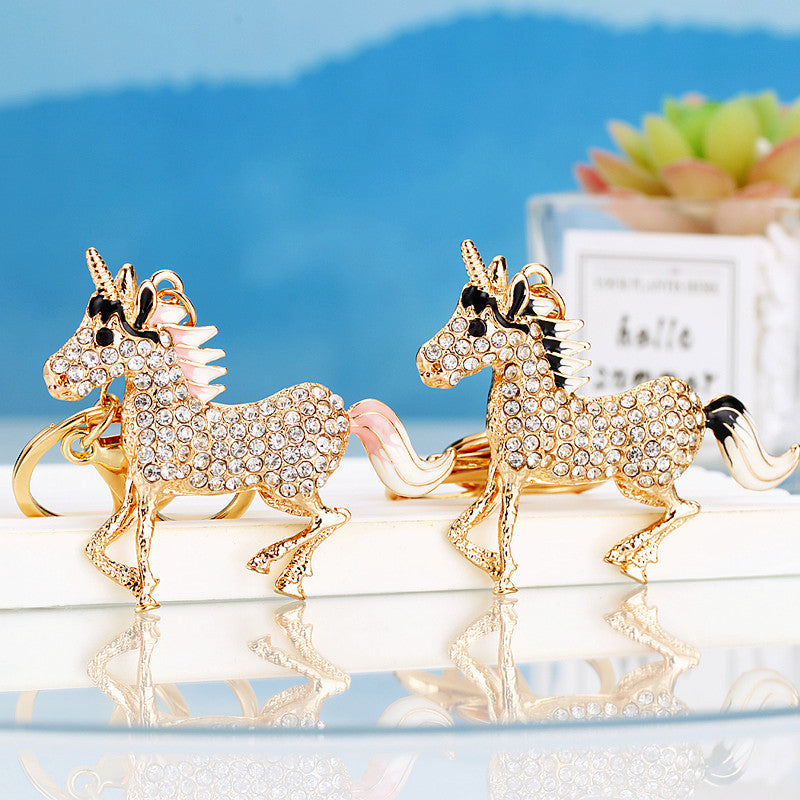 Wholesale Gold studded diamond unicorn metal keychain