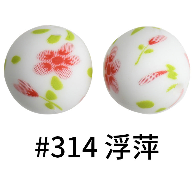 Wholesale 50pcs 16mm Print Silicone Beads Colorful Silicone Water Transfer Beads