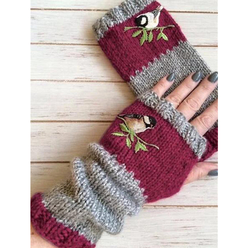 Wholesale Warm Patchwork Embroidered Gloves