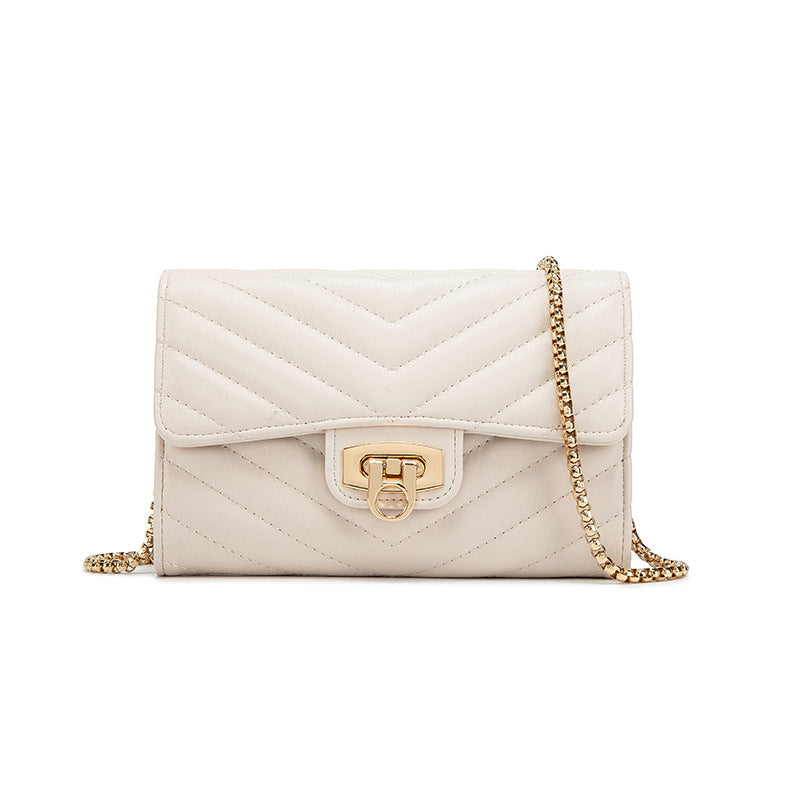 Wholesale V embroidered small square bag lock chain bag