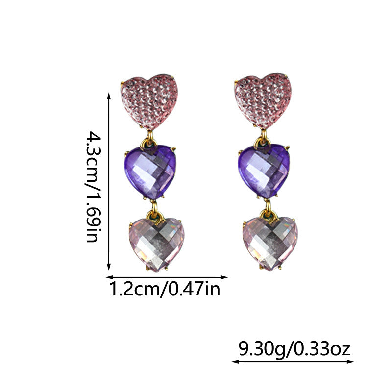 Wholesale Second-hand Diamond Color Heart Niche Fashion Temperament High-grade Bracelet Earring Necklace Set