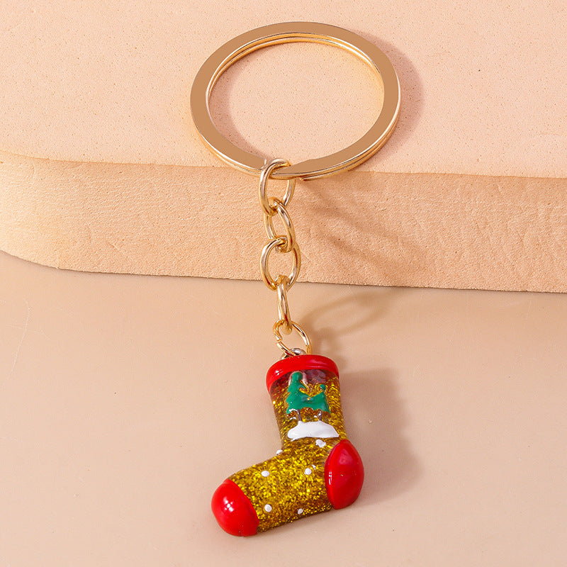 Wholesale Christmas Series Christmas Stockings Elk Snowman Gloves Resin Keychain