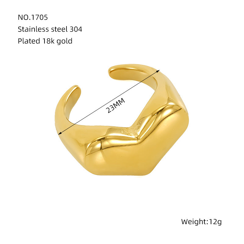 Wholesale Titanium steel ring for women, exaggerated love irregular smooth open ring for women