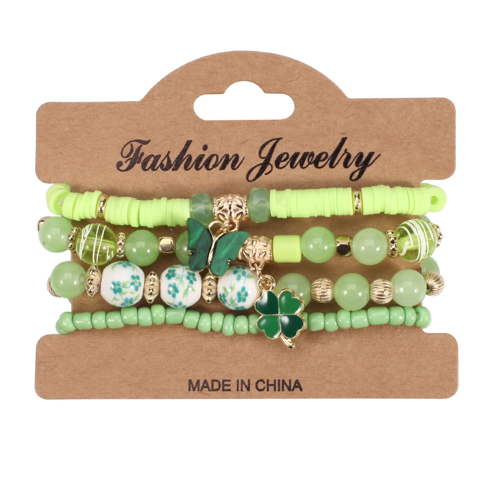 Wholesale St.  Patrick' s Day Green Clover Letter Bracelet