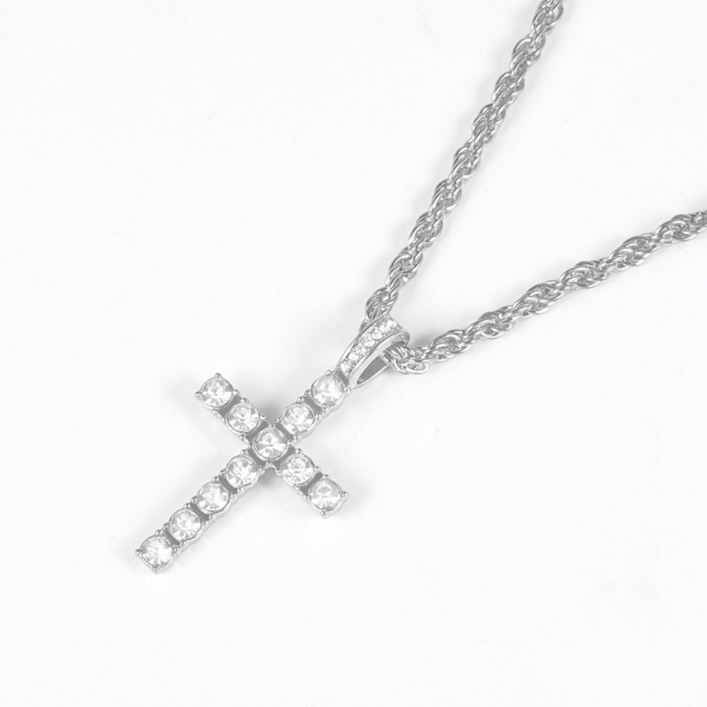 Wholesale hip-hop necklace cross pendant with 4MM tennis chain