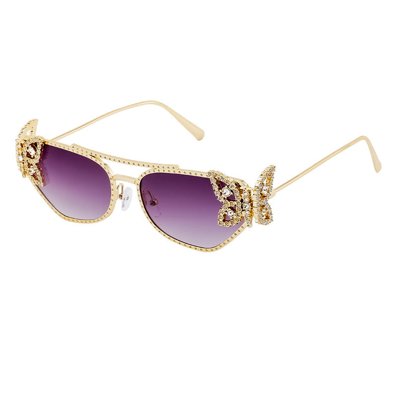 Wholesale Fashion Butterfly Diamond Square Frame Metal Temple Sunglasses