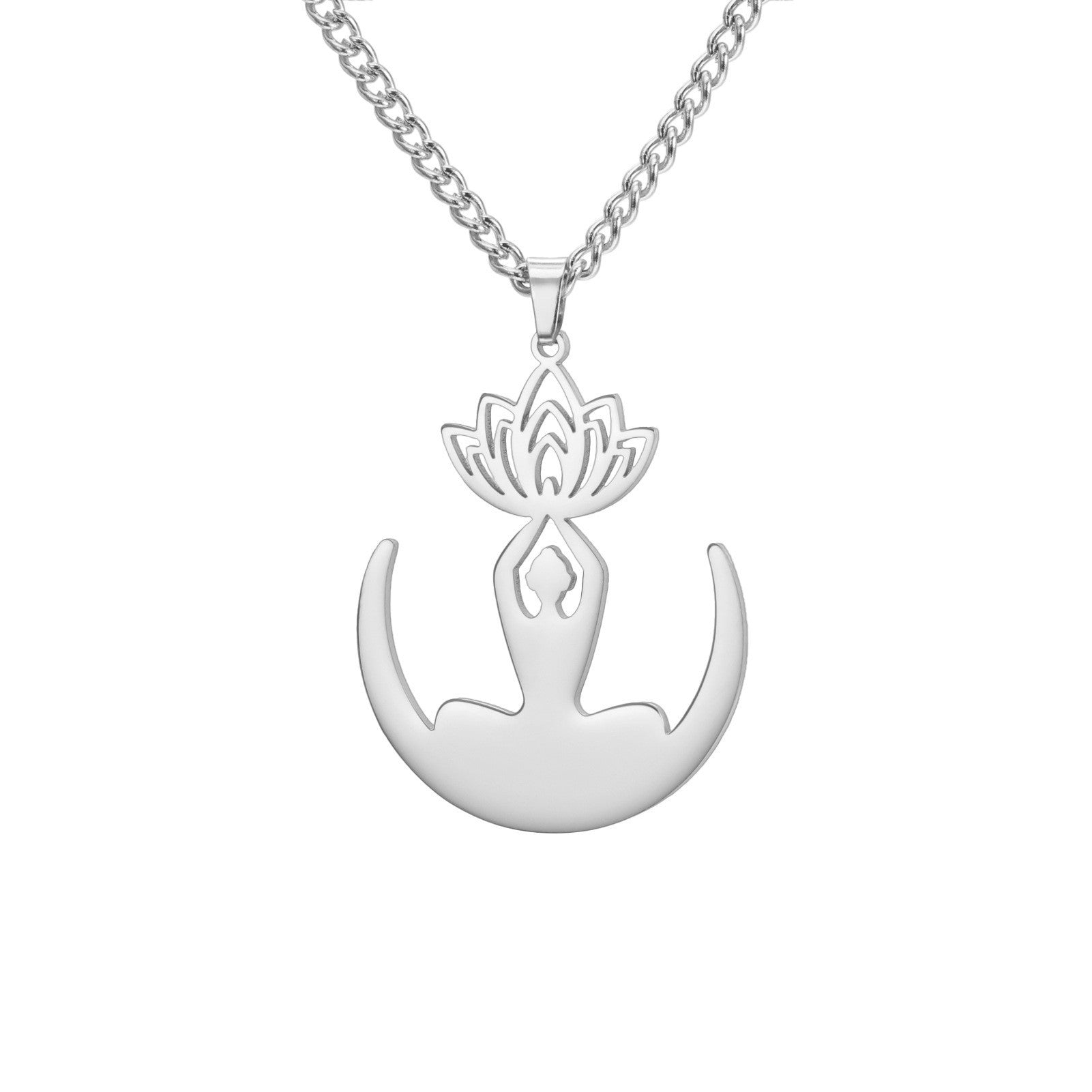 Wholesale Fashion Hollow Lotus Moon Stainless Steel Women's Necklace