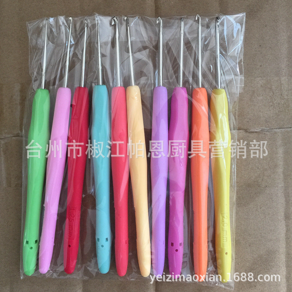 Wholesale 10pcs  TPR Soft Handle Aluminum Crochet Hook Set Colorful Lace Hook Fine Crochet Hook