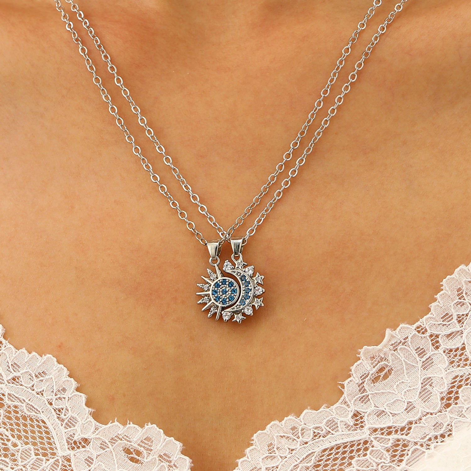 Wholesale Chic Moon Sun Magnetic Couple Necklace Alloy Jewelry Accessory For Resale