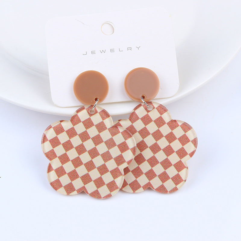 Wholesale Rainbow Checkerboard Geometric Stud Earrings