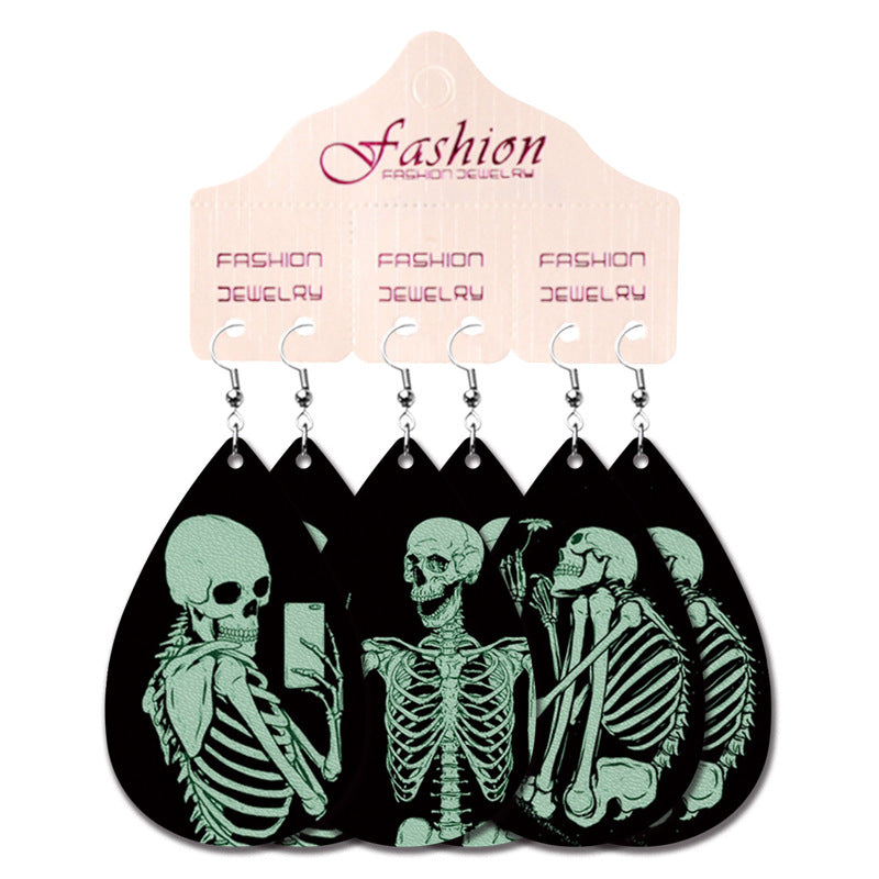 Wholesale PUHalloween Scary, Funny, Teardrop-shaped Skull Pumpkin Earrings