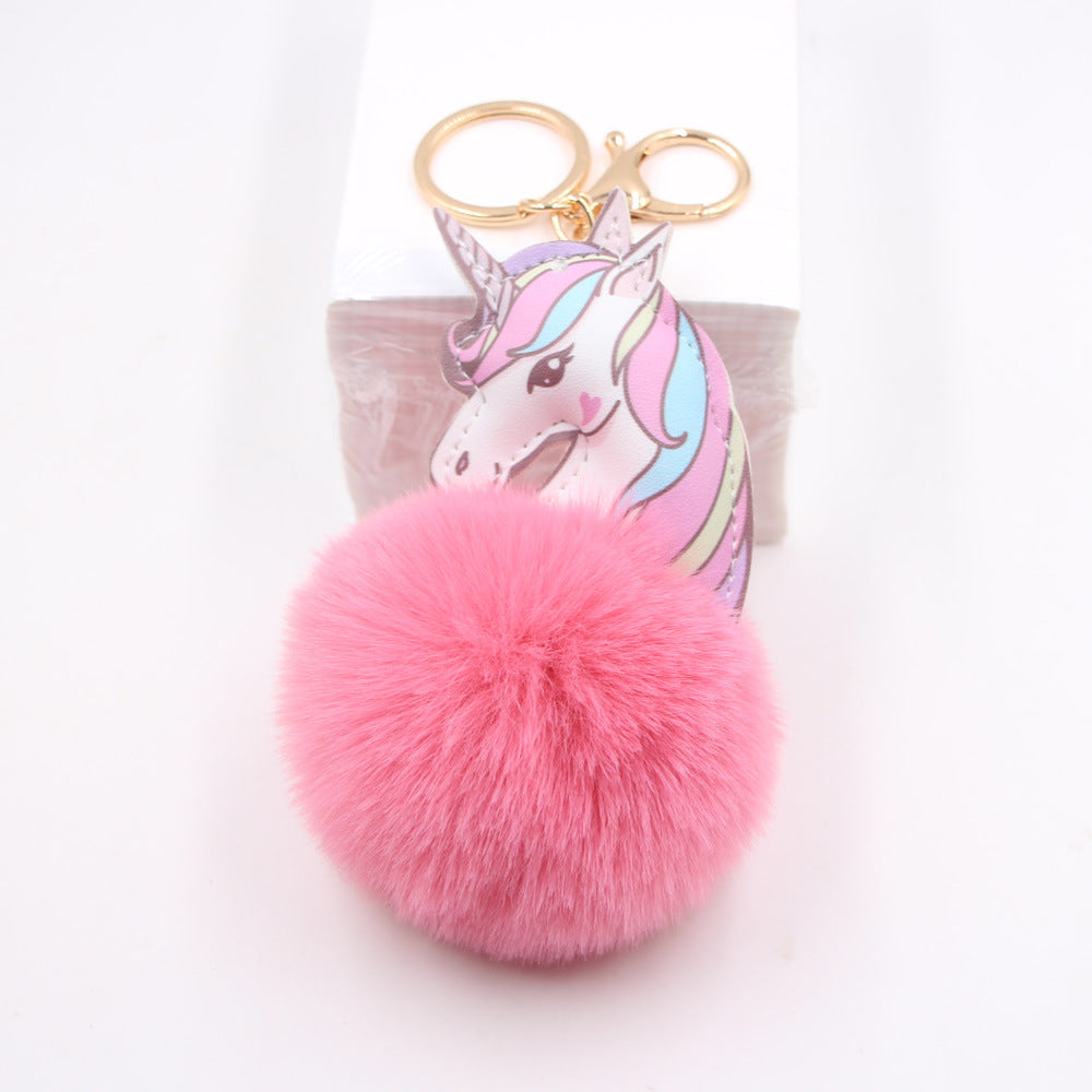 Wholesale Unicorn Fur Ball Car Keychain Bag Charm Pendant Cute Cartoon Toy Decorative Accent For Everyday Use Party Boutique