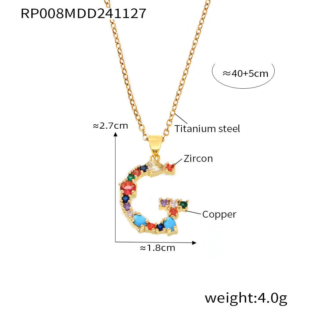 Wholesale Copper micro-inlaid colored zircon 26 English letters individual pendant niche hip-hop clavicle chain