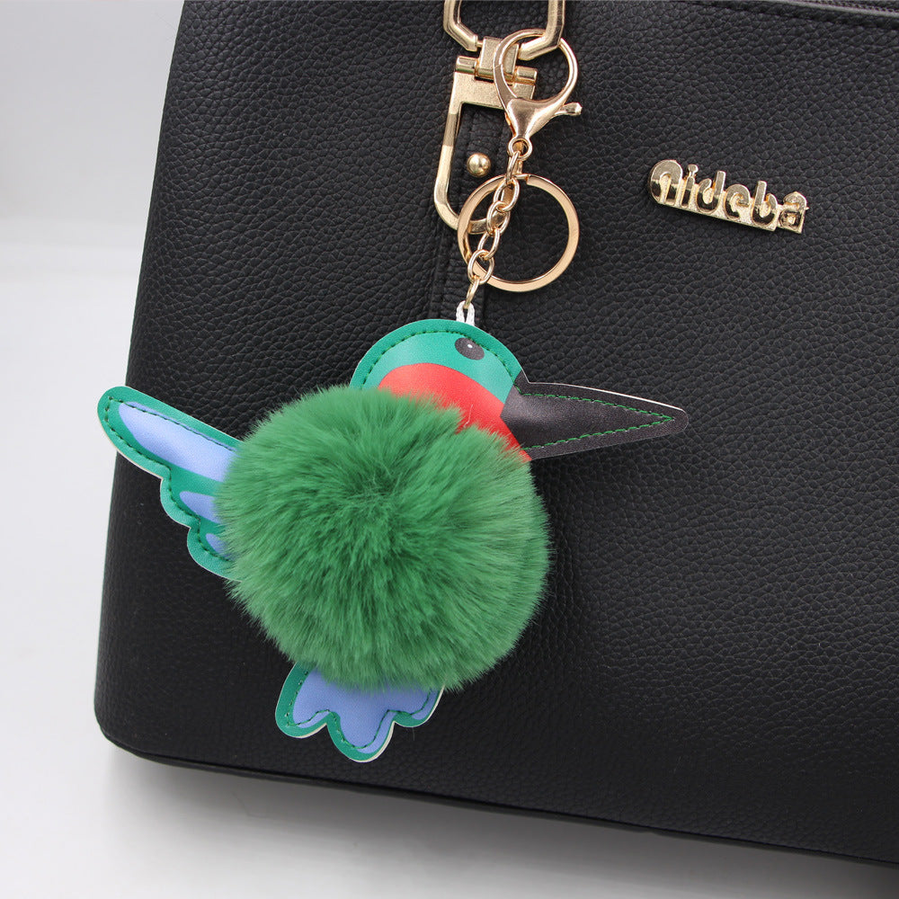 Wholesale Trendy Hummingbird Plush Bag Charm Dark Green Alloy Keychain Boutique Resale Accessory