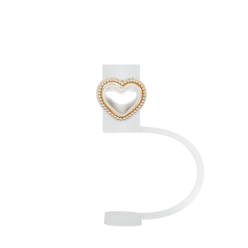 Wholesale  10pcs Acrylic Pearl Dust Cap Soft Rubber Straw Cover Cartoon Silicone Dust Cap Cup Accessories