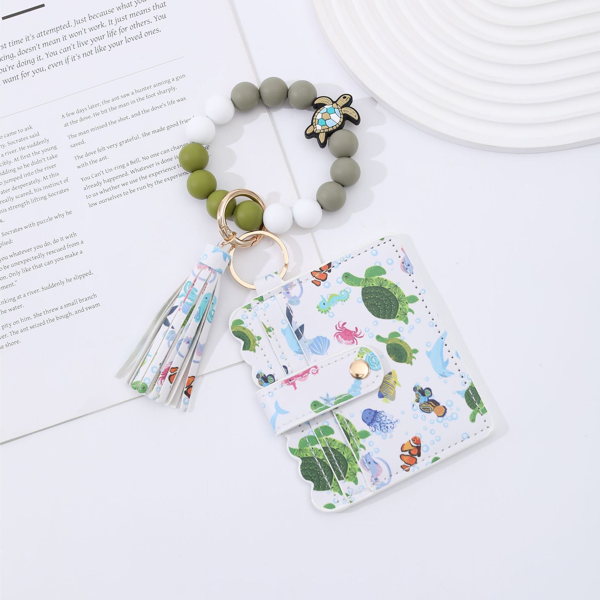 Wholesale Cardholder keychain PU tassel print animal keychains