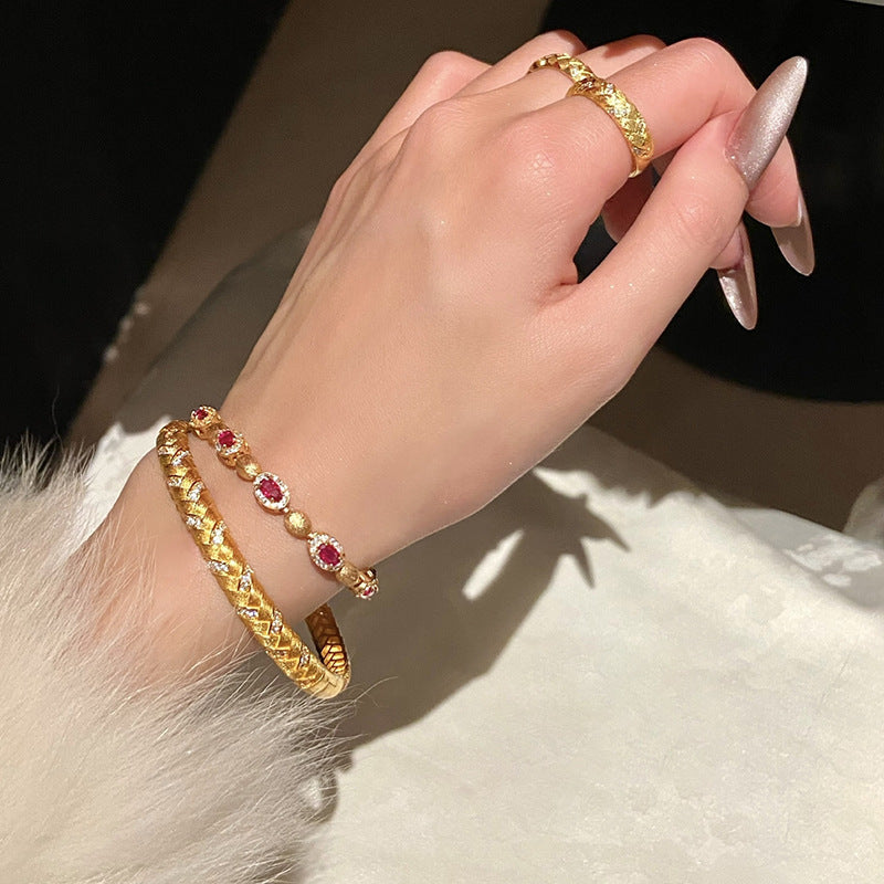 Wholesale genuine gold electroplated zircon wheat ear woven bracelet