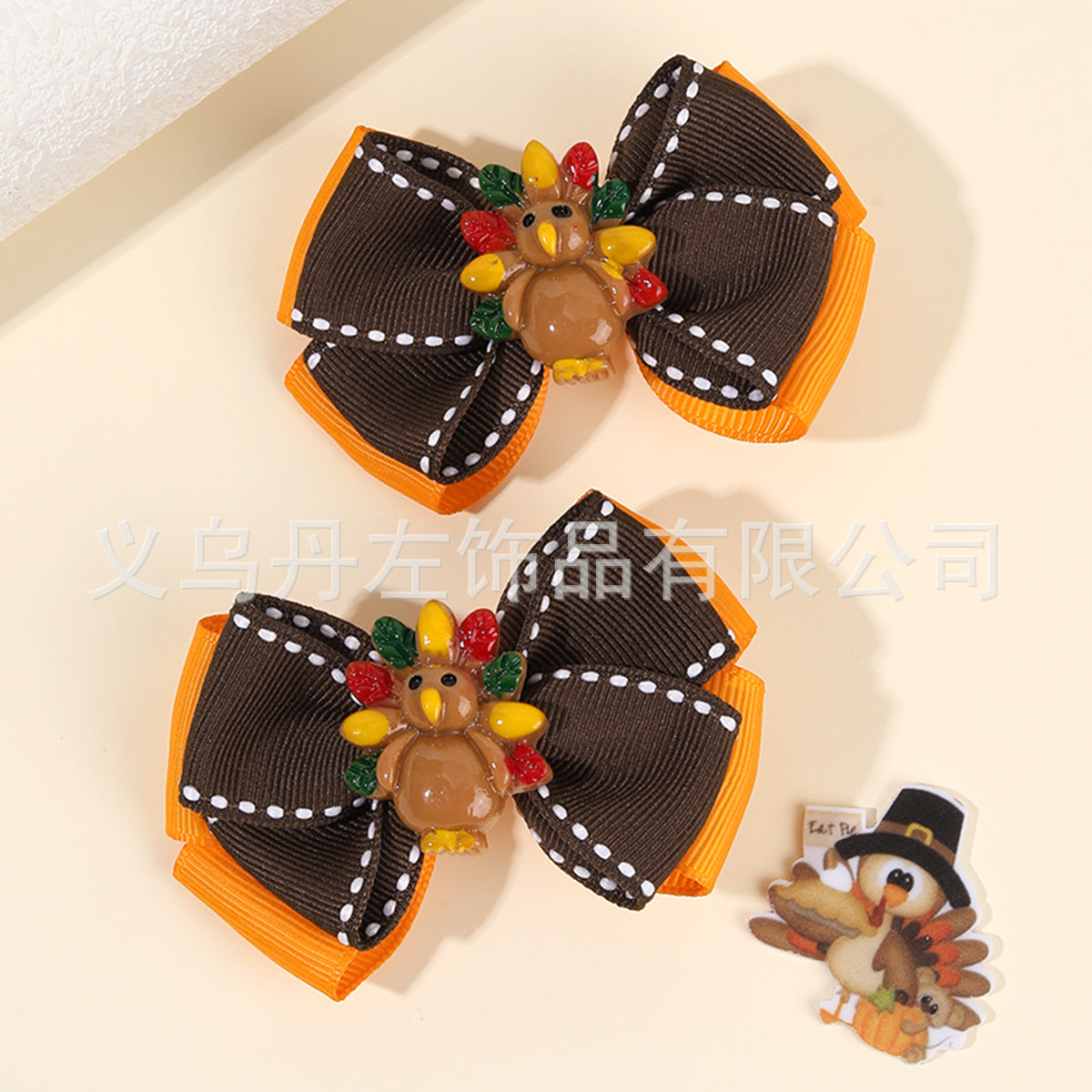 Wholesale 10pcs/pack Thanksgiving Children' s Bow Hairpin Point Small Turkey Accessories Headwear Rowan Ribbon
