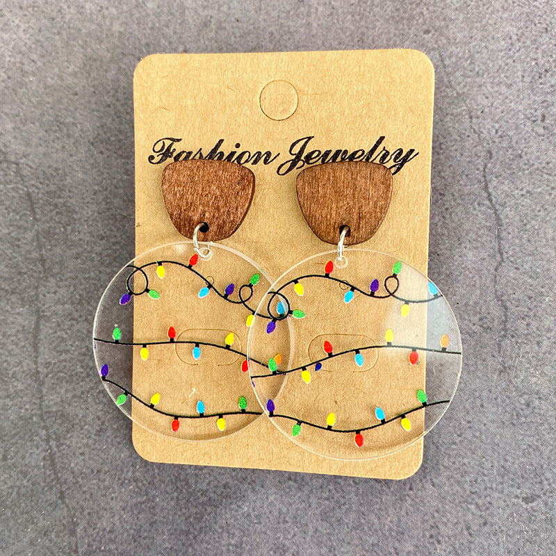 Wholesale Christmas Acrylic Printed Lantern Snowflake Earrings