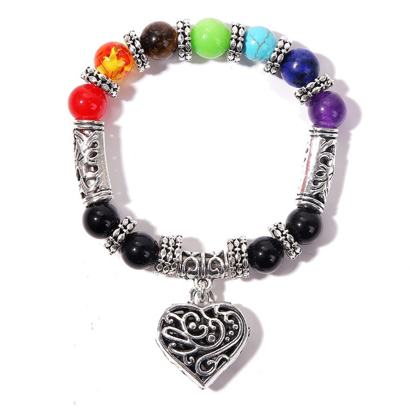 Wholesale Colorful Peach Heart Natural Stone Bracelets