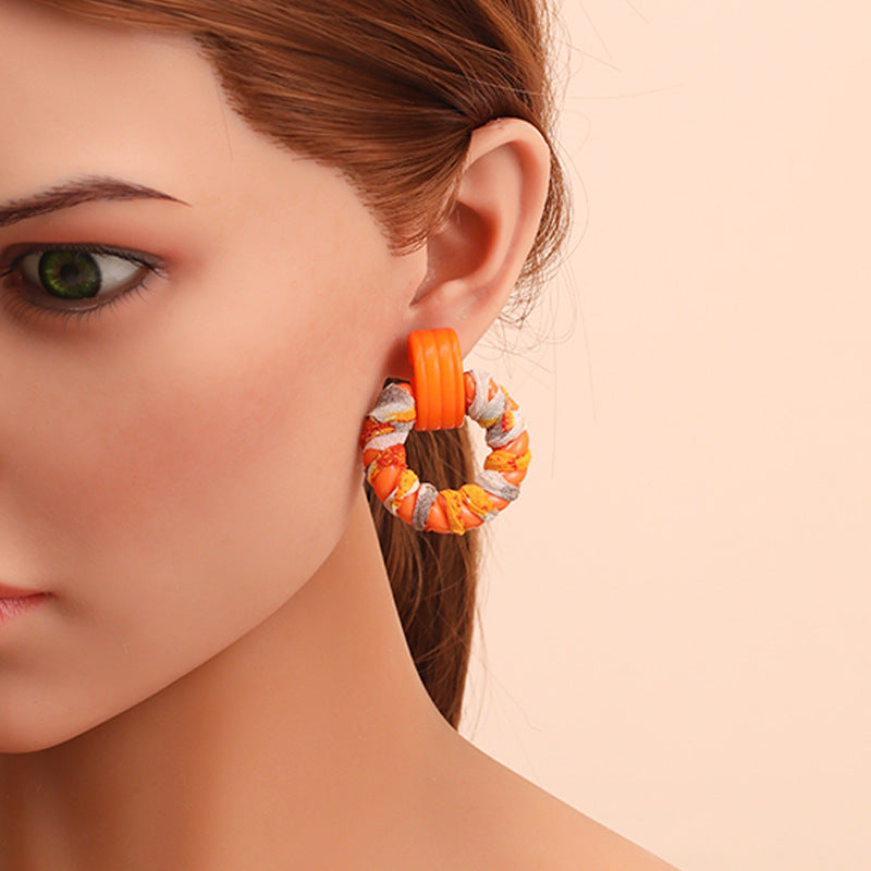 Wholesale Handmade Cloth Winding Round Earrings