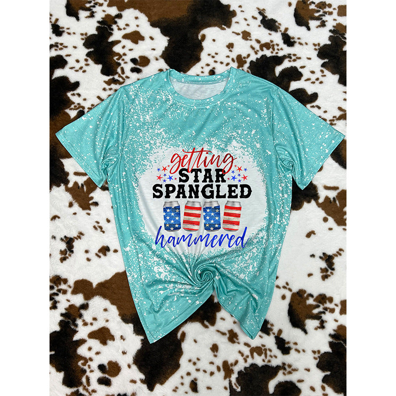 Wholesale Summer Independence Day Printed Short Sleeve T-Shirts for Women