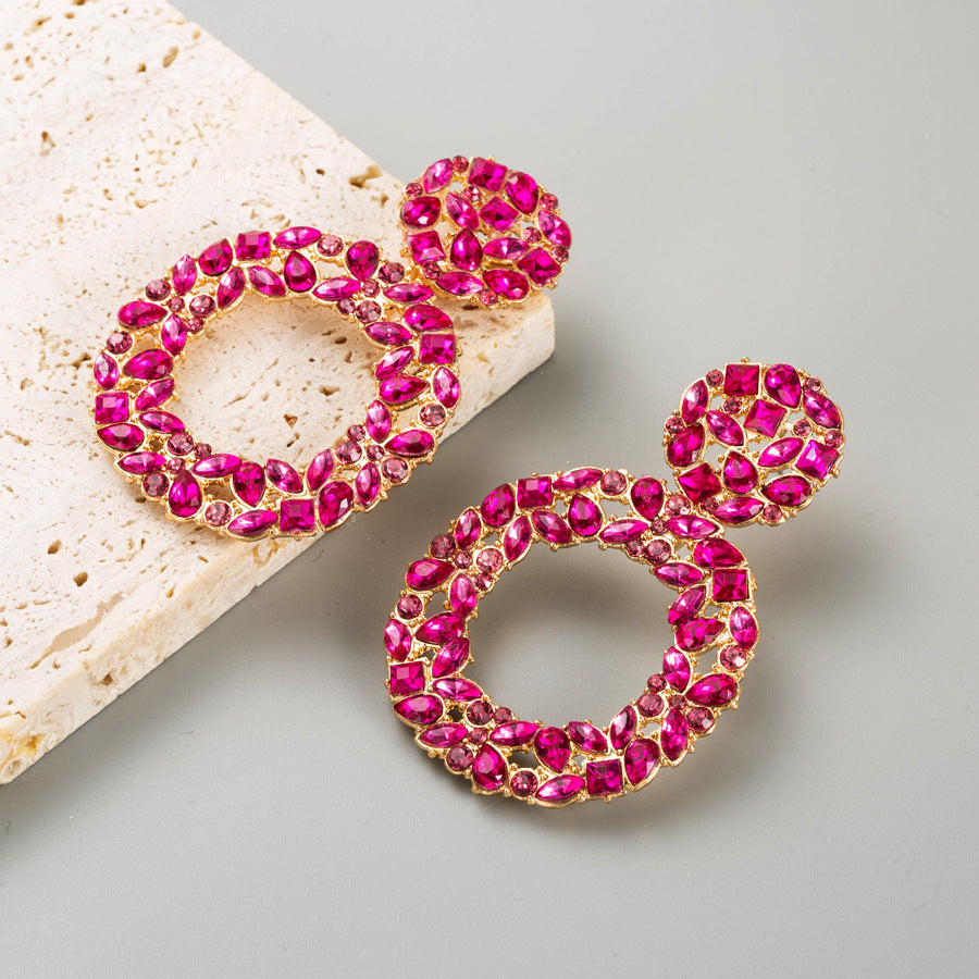 Wholesale Rhinestone Geometric Earrings Trendy Round Multi Layer Drop Earrings For Women Chic Party Jewelry Accessory