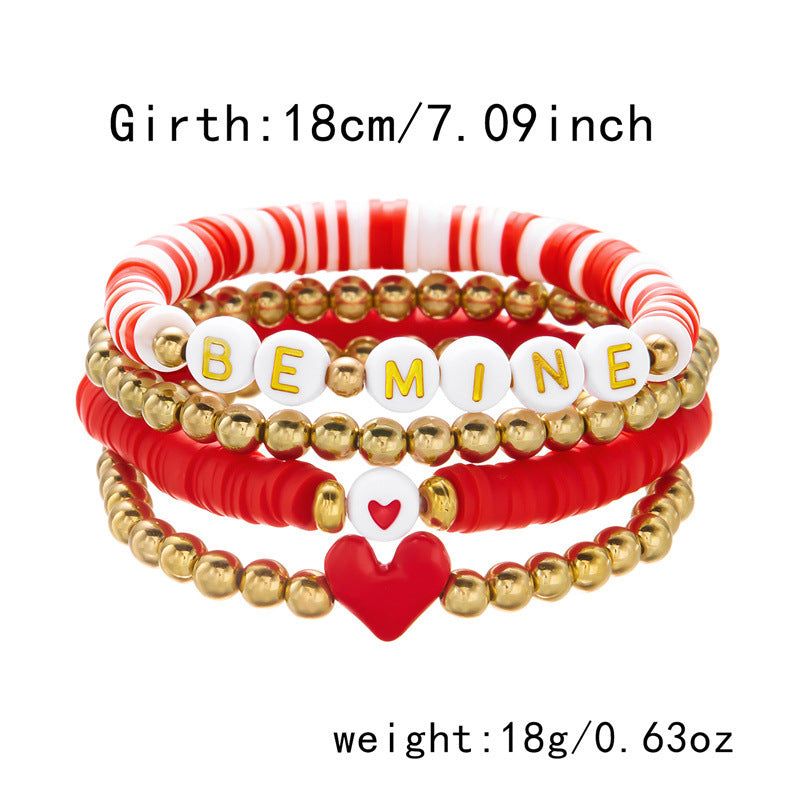 Wholesale Valentine' s Day Multi layered Pink Love Clay Bead bracelet